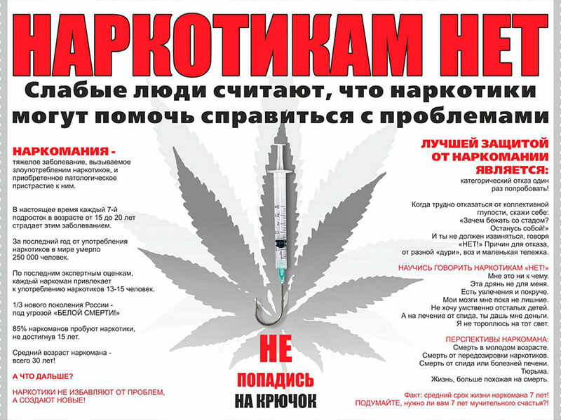 Разъяснительная работа с пациентами и сотрудниками о вреде наркотиков.